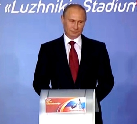 Президент России Владимир Путин открыл 14-й чемпионат мира по легкой атлетике 2013. Россия. Москва. Лужники. 10.08.13. Автор фото председатель НСНБР А.Г.Огнивцев.